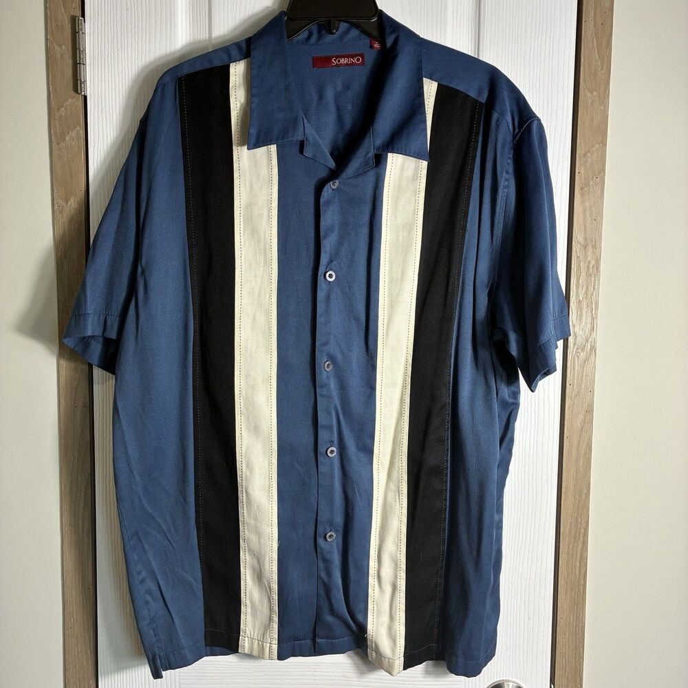 Sobrino Button Down Mens Shirt Sz XL Short Sleeve Charlie Harper Bowling Blue